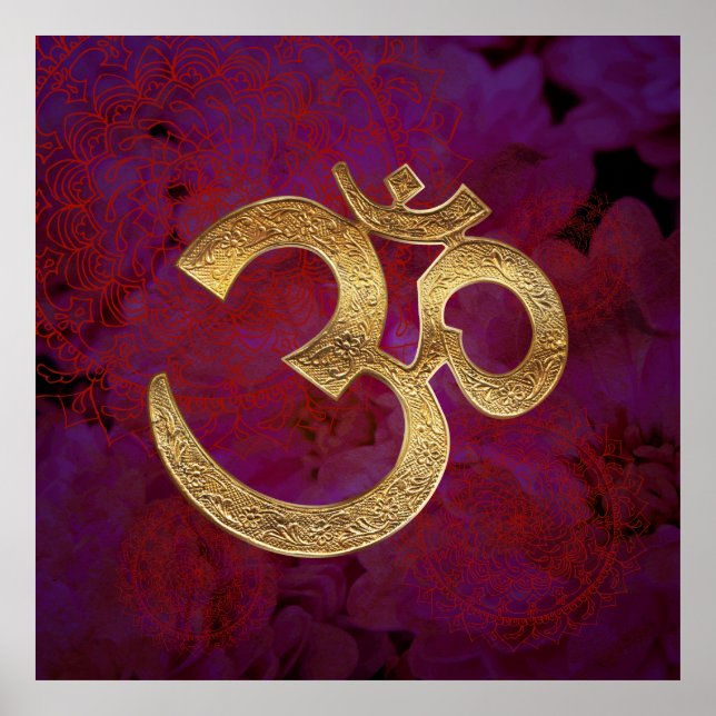 lila berry blommigt OM Poster Yoga Meditation (Framsidan)