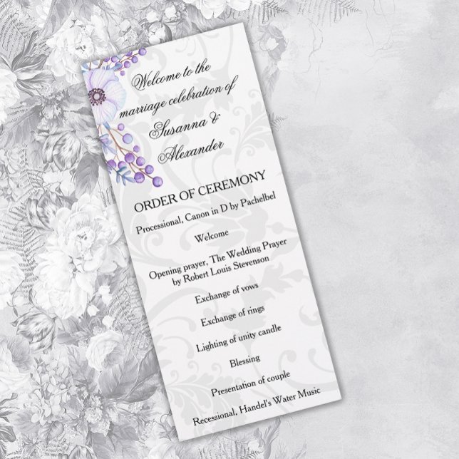 Lila Berry Wandan Blommigt Damask Wedding Program (Skapare uppladdad)