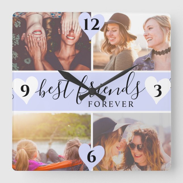 lila best kompisars skript namn 4 fotokollage fyrkantig klocka (Framsida)