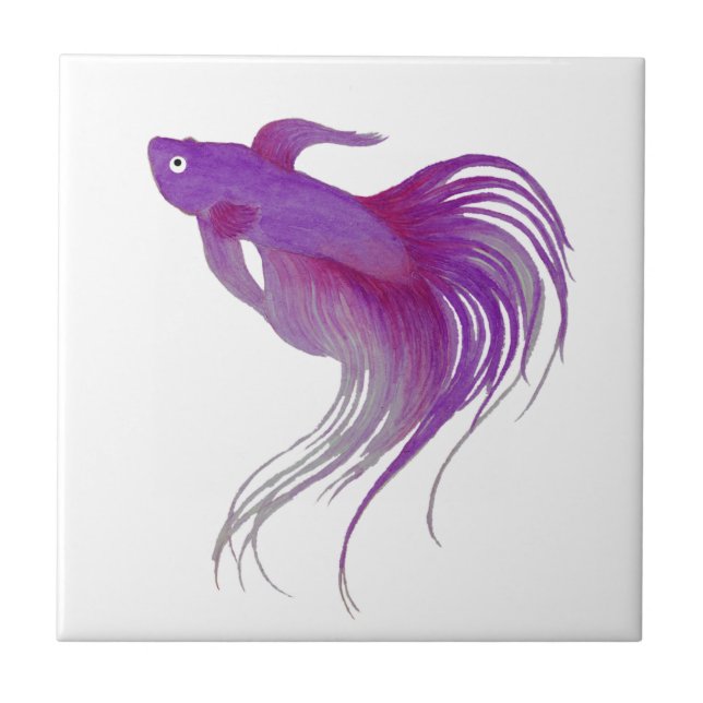 Lila Betta Fish Watercolor Kakelplatta (Framsidan)