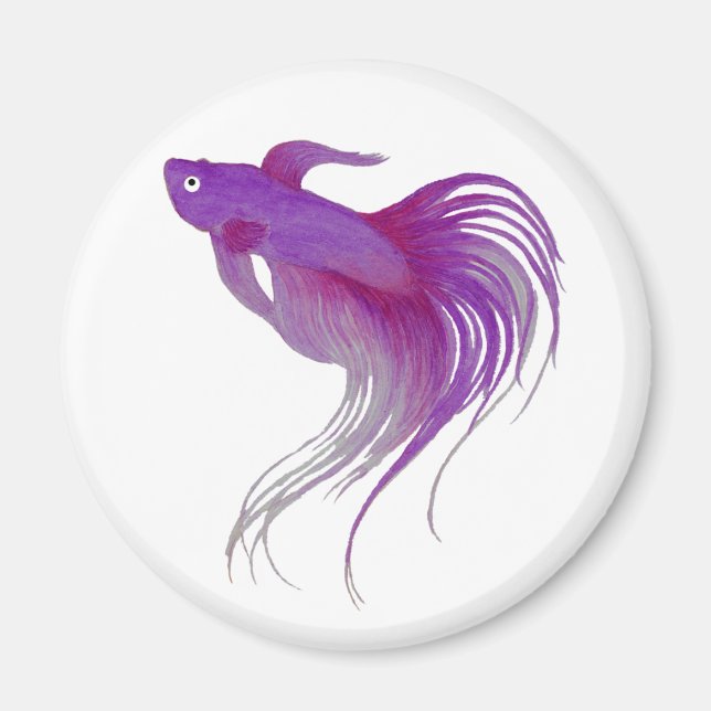 Lila Betta Fish Watercolor Magnet (Framsidan)