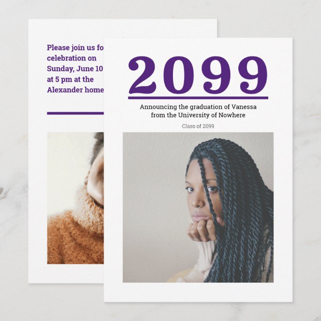 Lila Big Numbers Two-Photo Studenten (Fram/baksida)