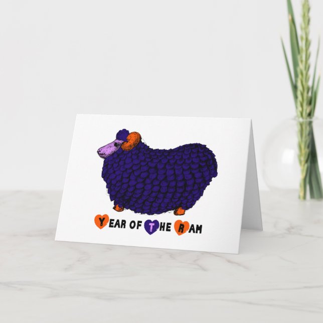 Lila Big Ram Kinesiskt nyårskort för zodiac Helgkort (Framsida)