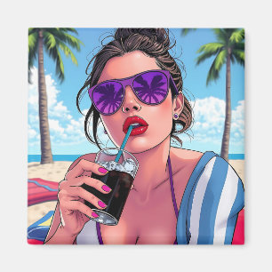 Lila Bikini, solglasögon och Bandana Woman Magnet