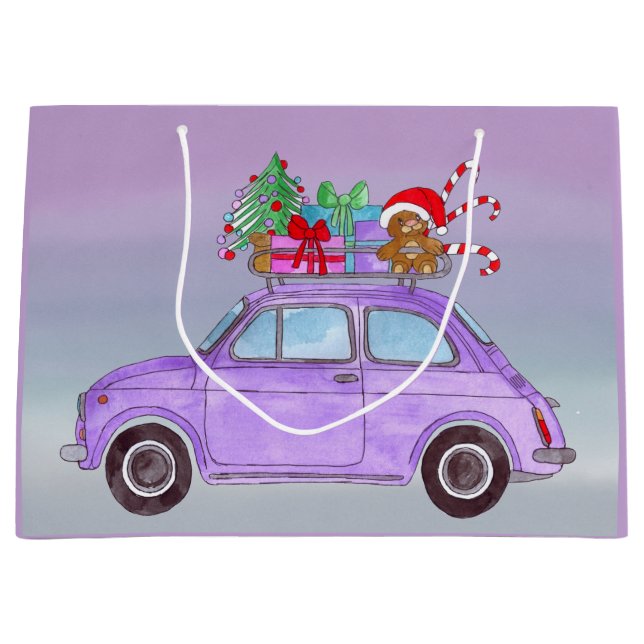 Lila bil med julklappar (Framsidan)
