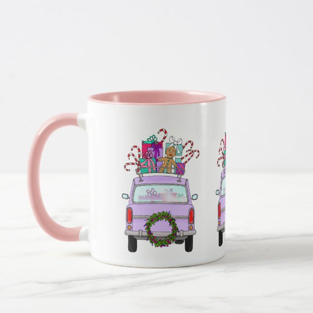 Lila bil med julklappar mugg (Vänster)