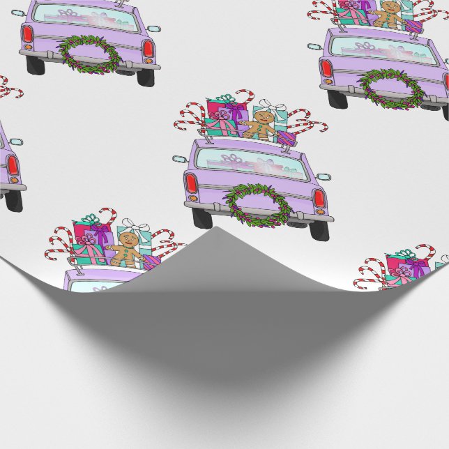 Lila bil med julklappar Papper Presentpapper (Hörn)