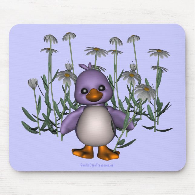 Lila Bird Daisy Flowers Cute Mousepad Musmatta (Framsidan)