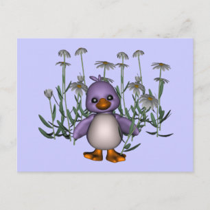 Lila Bird Daisy Flowers Cute Postcard Vykort