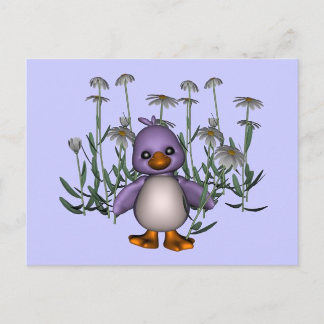 Lila Bird Daisy Flowers Cute Postcard Vykort (Framsida)