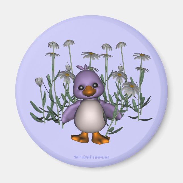 Lila Bird Daisy Flowers Magnet (Framsidan)