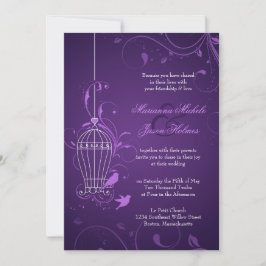 Lila Birdcage Wedding bjudande med OSA & info Inbjudningar