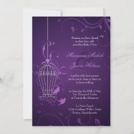 Lila Birdcage Wedding bjudande med OSA & info Inbjudningar