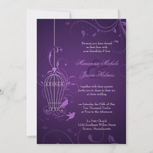 Lila Birdcage Wedding bjudande med OSA & info Inbjudningar