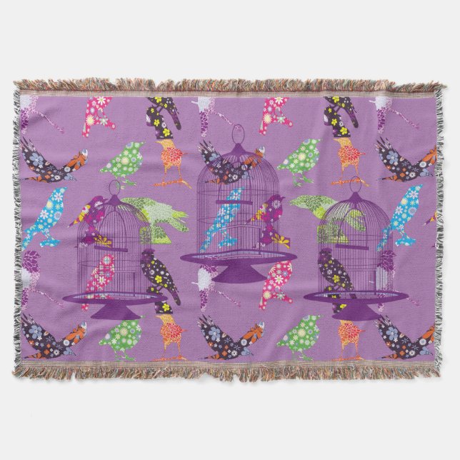 Lila Birdcages &FloralBirds Lila Throw Blanket Filt (Framsidan)