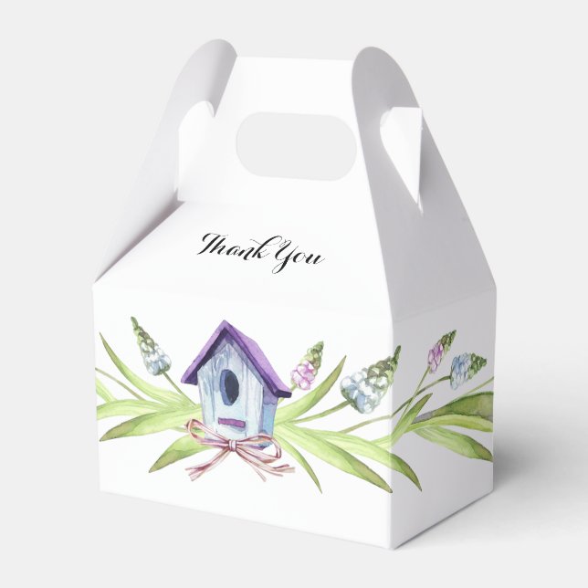 Lila Birdhouse Lavender Stems Baby Shower Presentaskar (Framsidan Sidan)