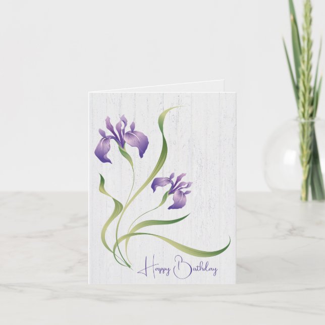 Lila Birthday Iris on Wood Kort (Framsida)