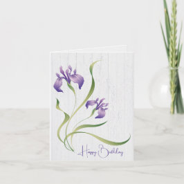 Lila Birthday Iris on Wood Kort