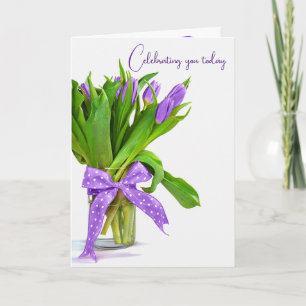 Lila Birthday Tulip Bouquet Kort