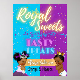 Lila|Blå Afro Gender Reveal Royal Sweets-tecken Poster