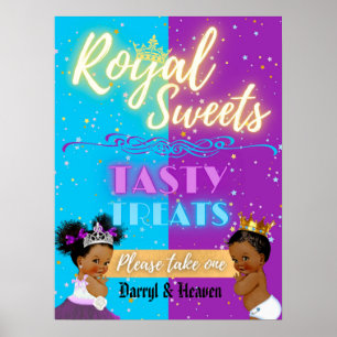 Lila Blå Afro Gender Reveal Royal Sweets-tecken Poster