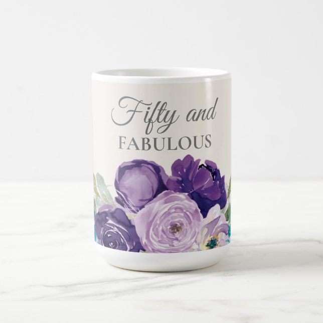 Lila Blå Akvarell Blommig 50 och Fantastisk Kaffemugg (Center)