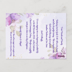 Lila Blå Akvarell Blommig Bröllopsinbjudan Vykort