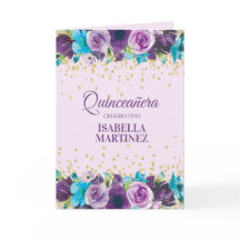 Lila Blå Akvarell Blommig Quinceañera Foto