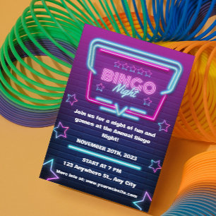Lila Blå Bingo Natt Fest Inbjudan