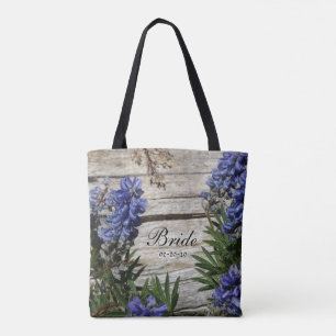 lila blå blomma personlig Namn Bride, datum Tygkasse