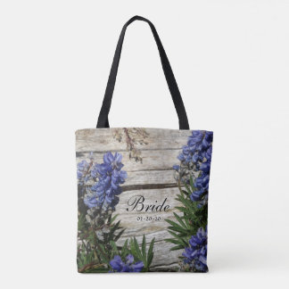 lila blå blomma personlig Namn Bride, datum Tygkasse