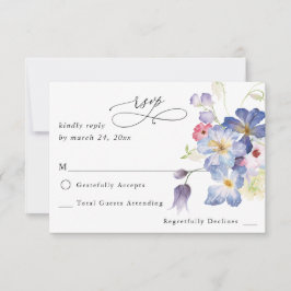 Lila Blå Blommig ingen måltid RSVP OSA Kort