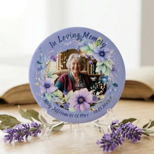 Lila Blå Blommig Minnes- Remembrance Foto Knapp