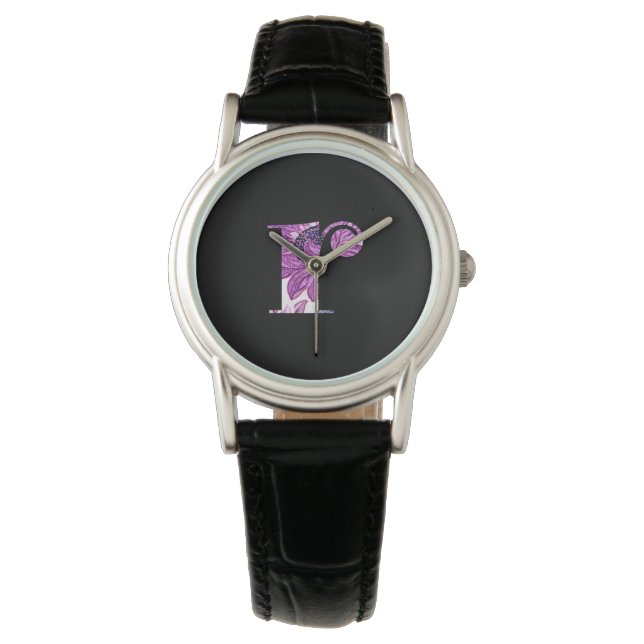 Lila Blå Blommig Monogram R Ur Armbandsur (Framsida)