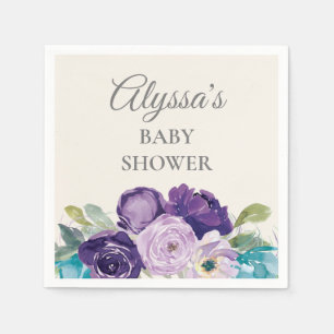 Lila Blå Blommig Salvia Löv Babyfirande Pappersservett