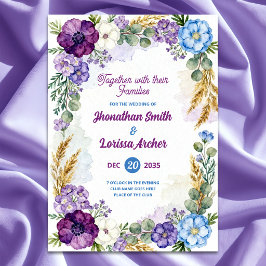 Lila & Blå Blommig Vattenfärg Bröllopsinbjudan Inbjudningar