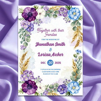 Lila & Blå Blommig Vattenfärg Bröllopsinbjudan Inbjudningar