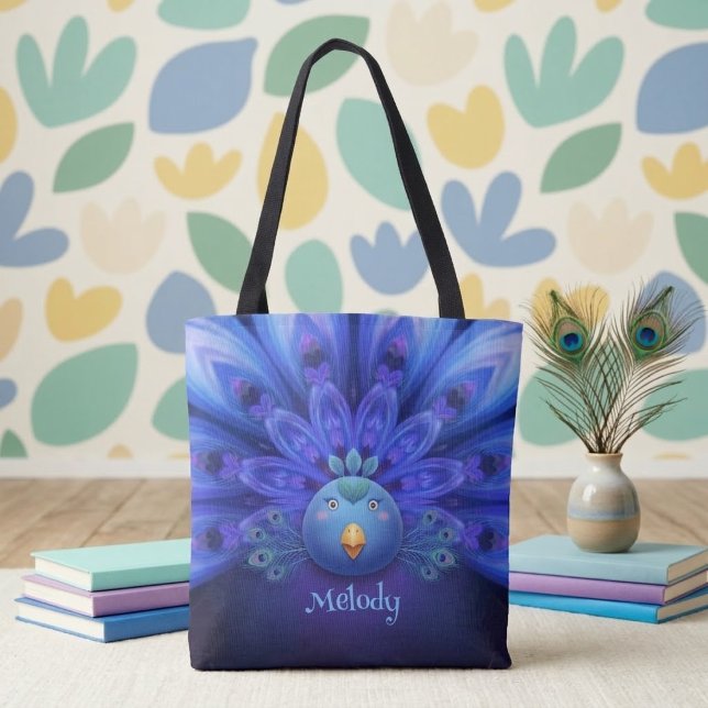 Lila & Blå Elektrisk Påfågel Mandala Shopper Tygkasse (Skapare uppladdad)