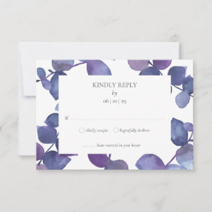Lila Blå Eukalyptusblad Blommig RSVP OSA Kort
