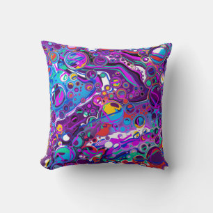 Lila, blå färgstarka bubblor Abstrakt Modern Kudde