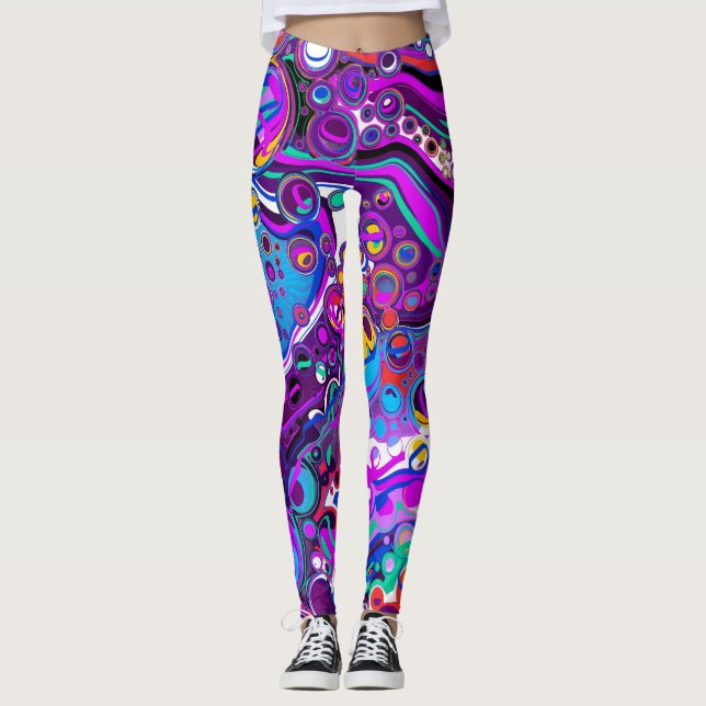 Lila, blå färgstarka bubblor Abstrakt Modern Leggings (Framsida)