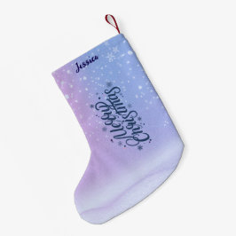 Lila & Blå God Jul Vattenfärg Snöflinga Liten Julstrumpa