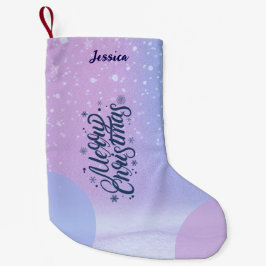 Lila & Blå God Jul Vattenfärg Snöflinga Liten Julstrumpa