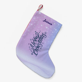 Lila & Blå God Jul Vattenfärg Snöflinga Liten Julstrumpa