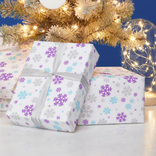 Lila Blå Grå Vinter Snöflinga Mönster Presentpapper