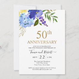 Lila Blå Guld 50-års Bröllopsinbjudan Inbjudningar