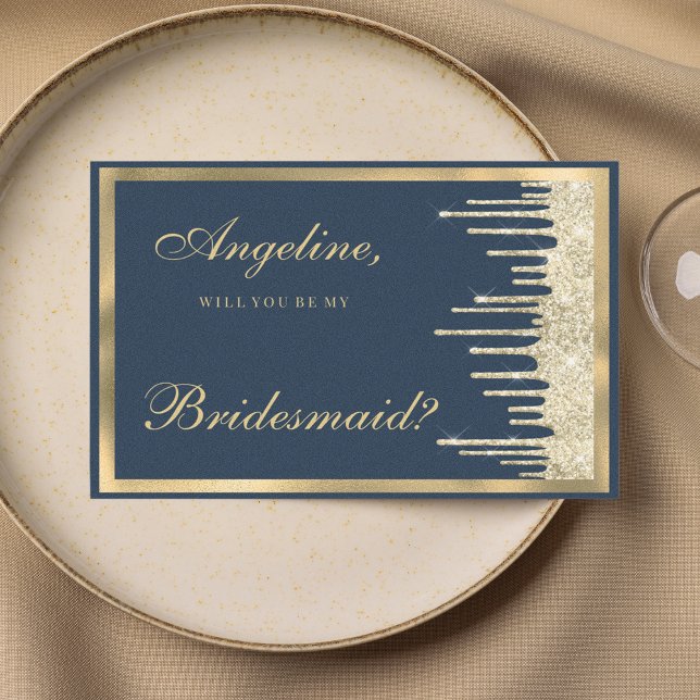 Lila blå guld glitter droppar lyx Brudtjänsteflick Inbjudningar (Mauve blue gold glitter drips luxury Bridesmaid)