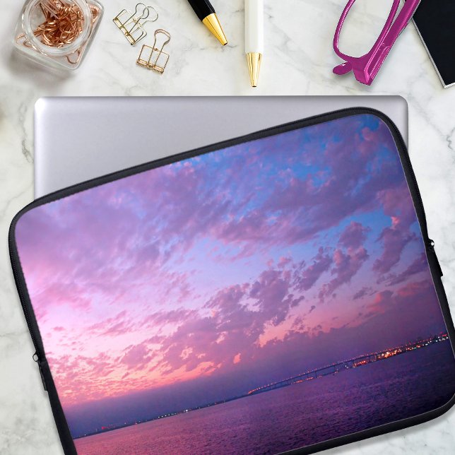 Lila blå hav solnedgångsfoto enkelt modernt djärvt laptop fodral (Skapare uppladdad)