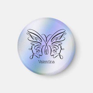 Lila Blå Holografisk Fjäril Monogram Namn Magnet