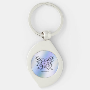 Lila Blå Holografiskt Fjärilmonogram Namn Swirl Silverfärgad Nyckelring